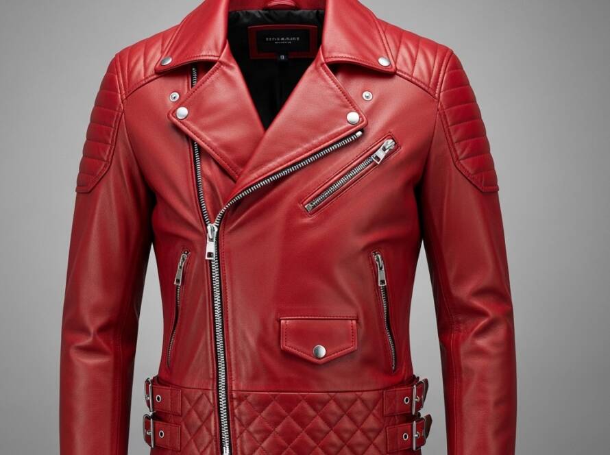 Red Leather Biker Jacket